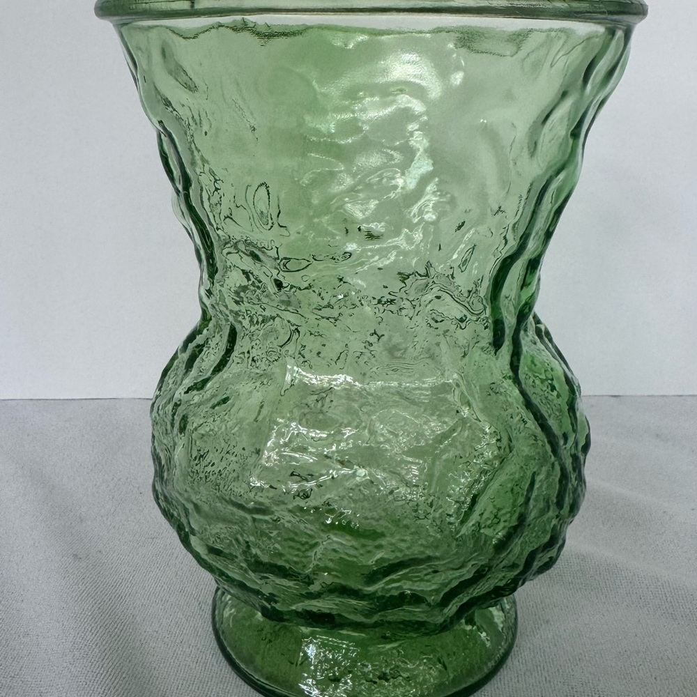 Vintage E.O. Brody Vintage Green Crinkle Glass Vase Large Cleveland USA MCM